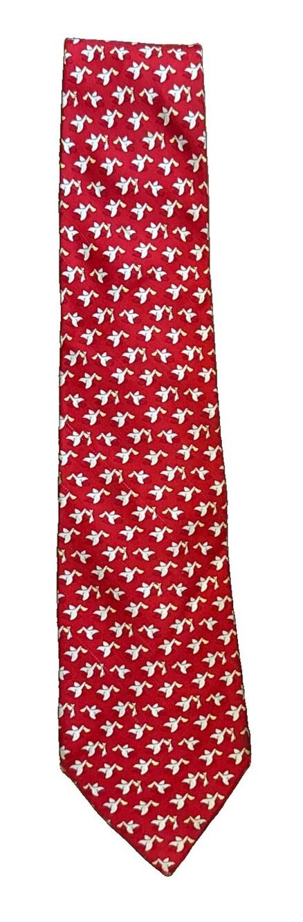 VINEYARD VINES 100% Silk Tie Martha's Vineyard Red Pelican Bird Birds Pelicans